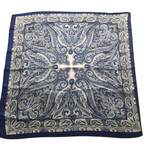 Luxury Paisley Blue/White Square Scarf 27 inch Western Wild Rag New With Tags - Picture 1 of 11